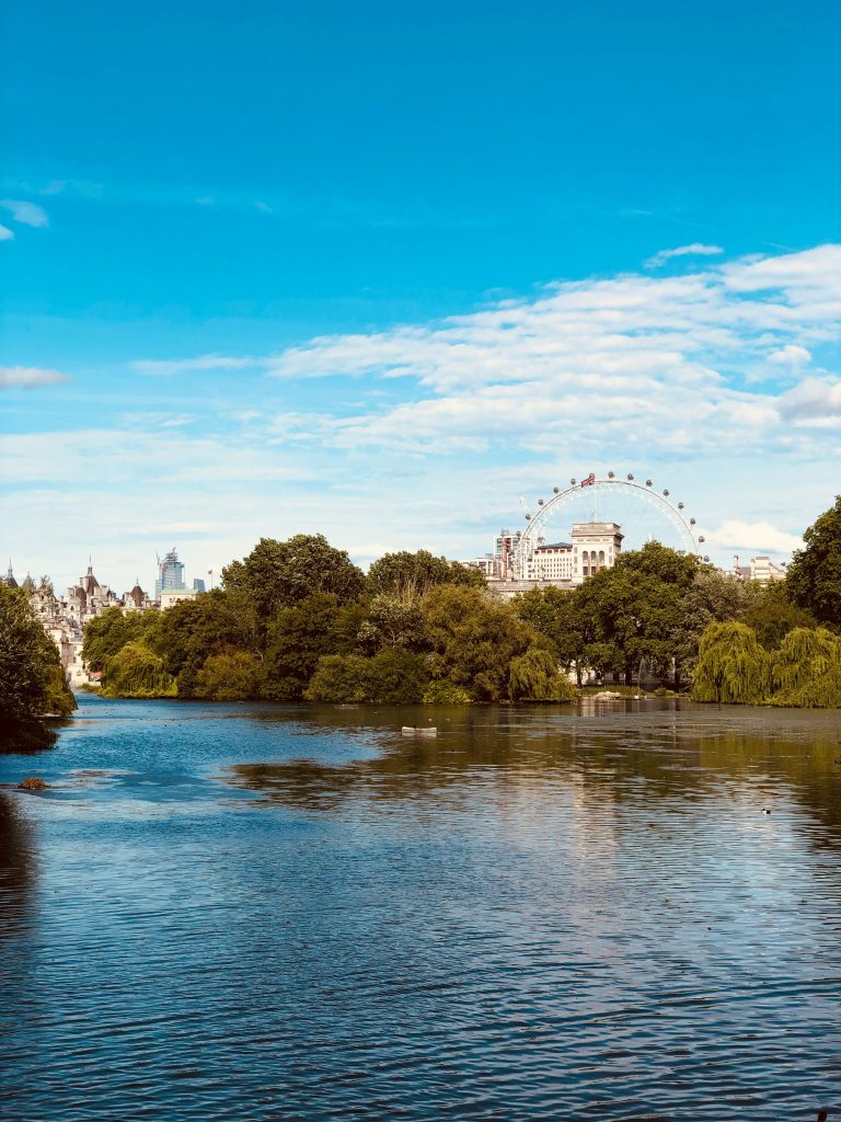 View of the London Eye over St James Park