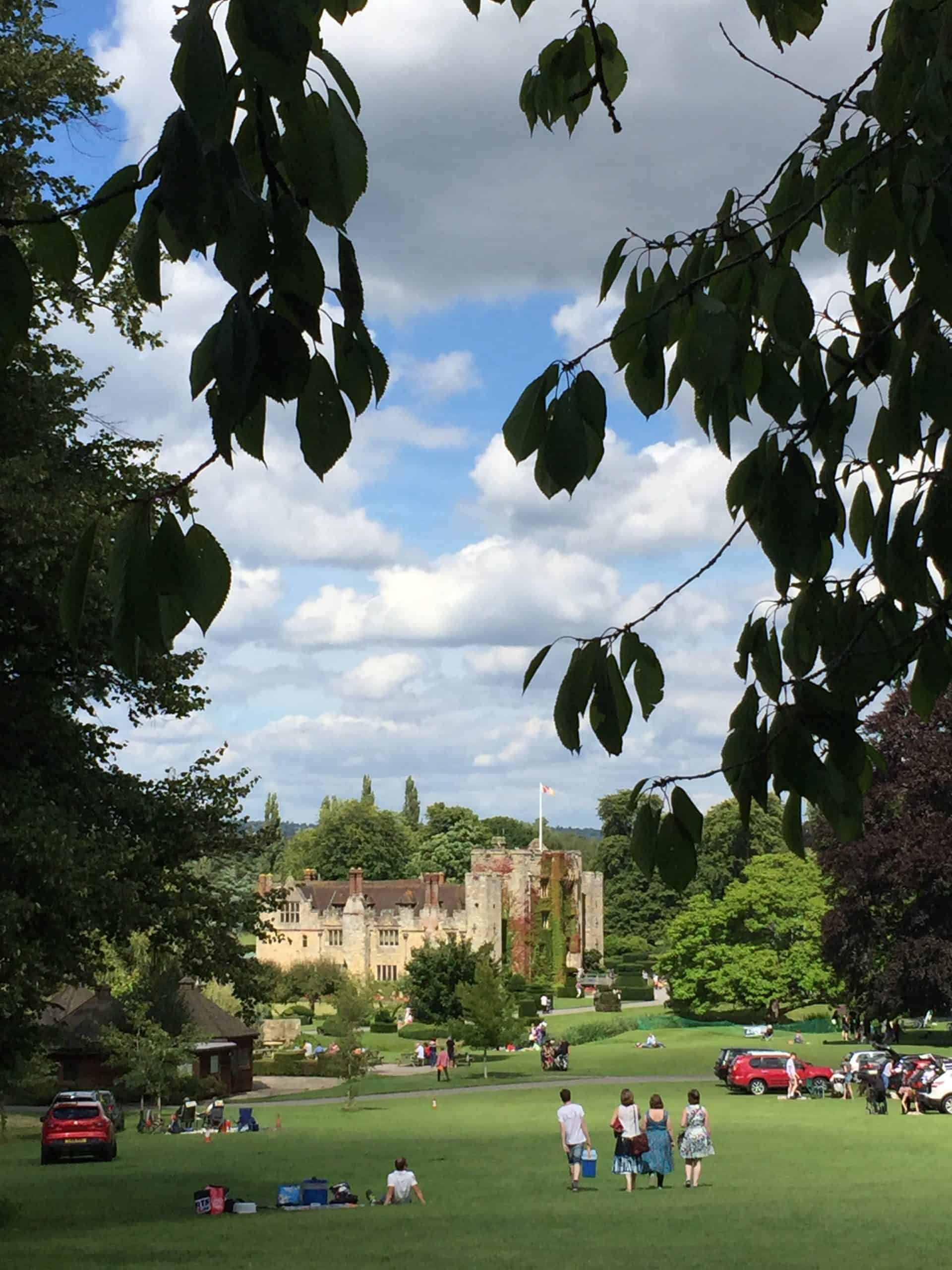Hever castle, blue skies and people having picnics