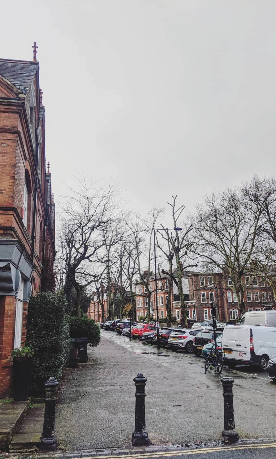 Classic London street in the snow