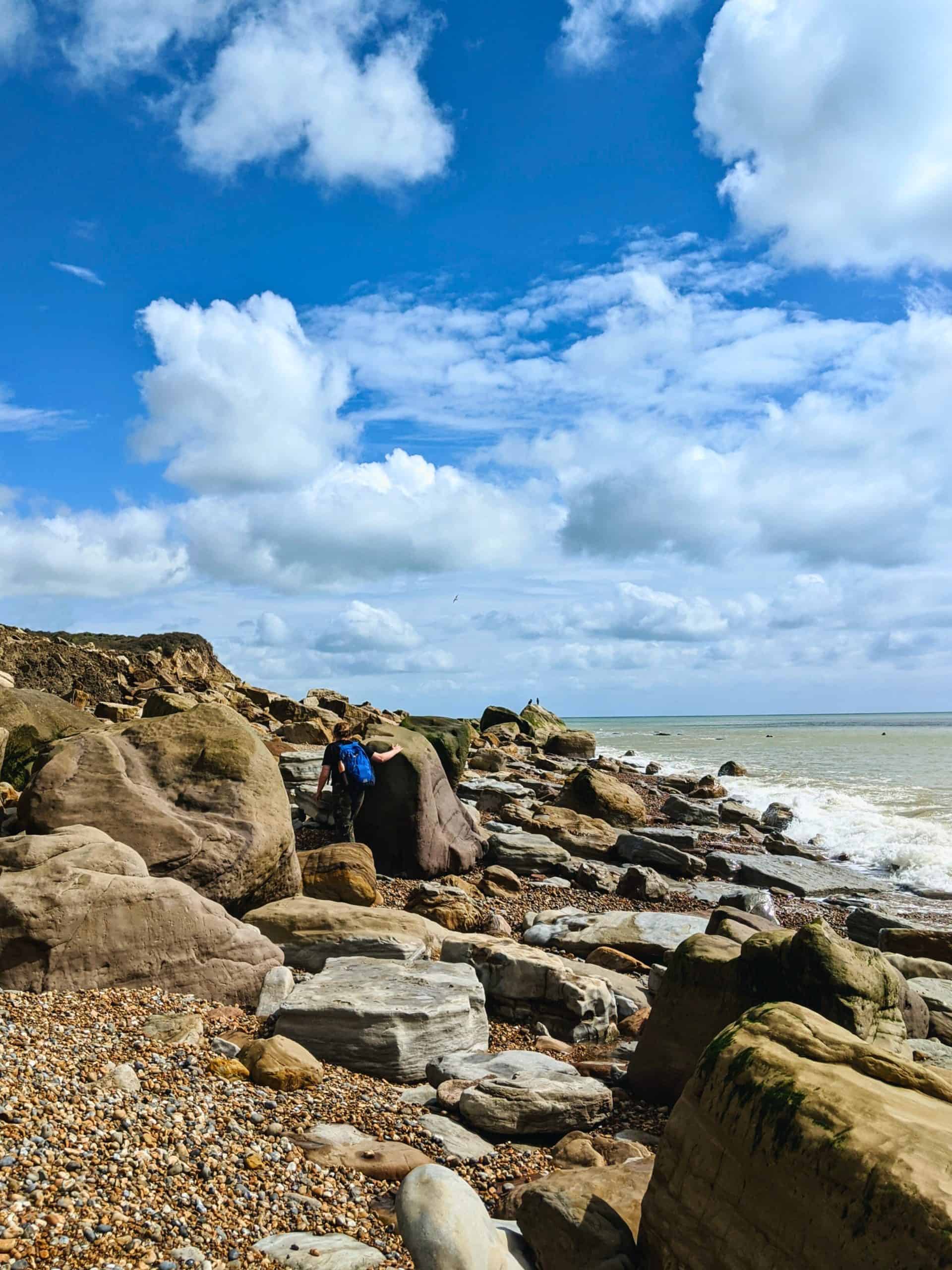 Rocky seaside beach in Hastings