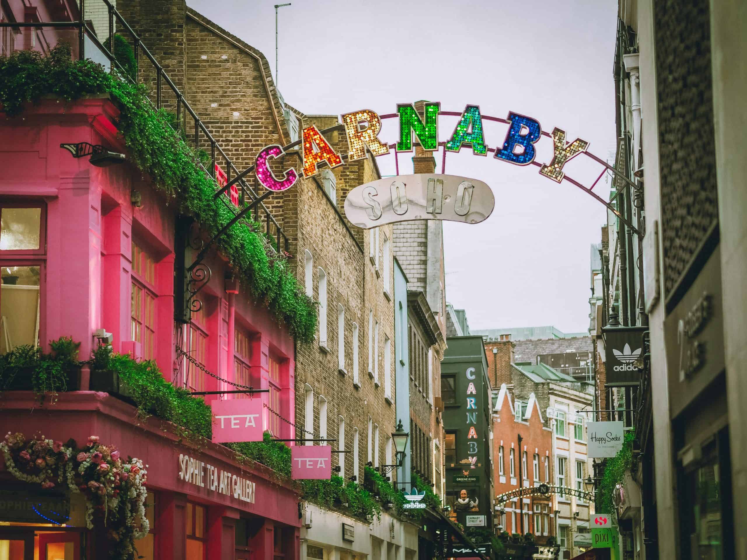 The colourful Carnaby Street sign in Soho, London