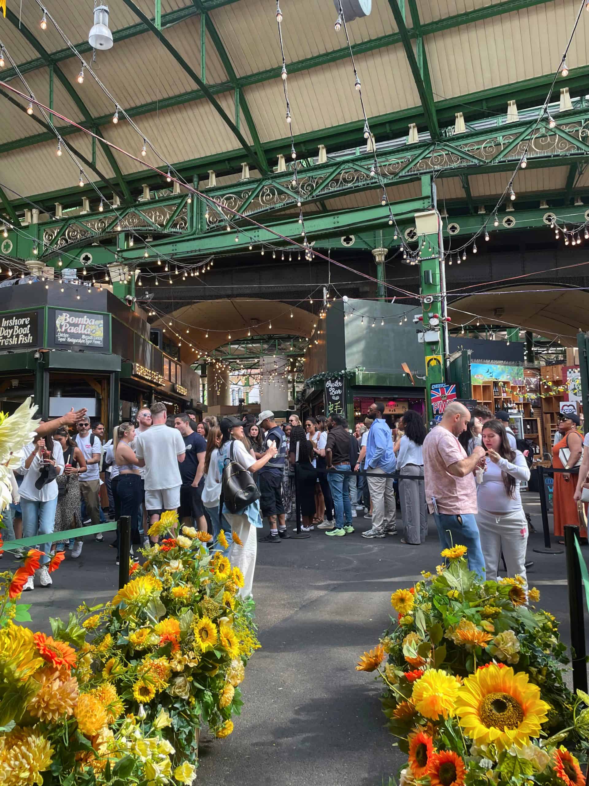 A picture of Borough Market taken from the entrance of a restaurant called Roast.