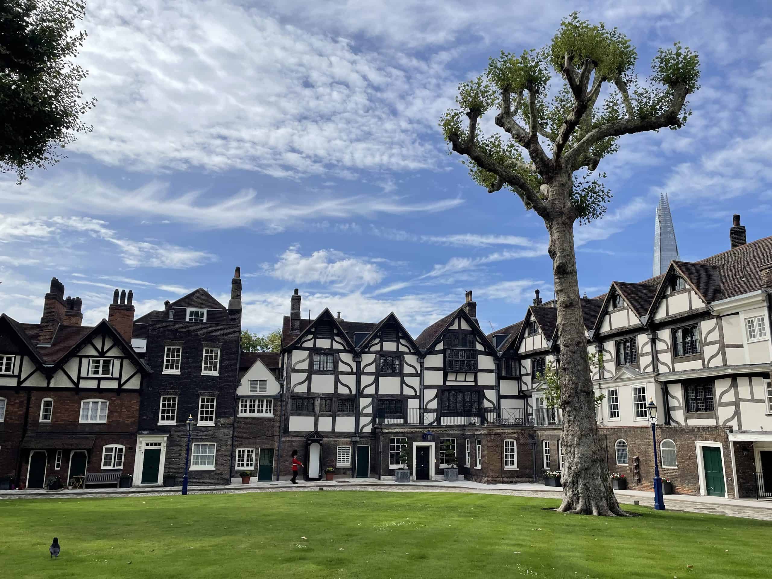 The beautiful Tudor buildings on Tower Green