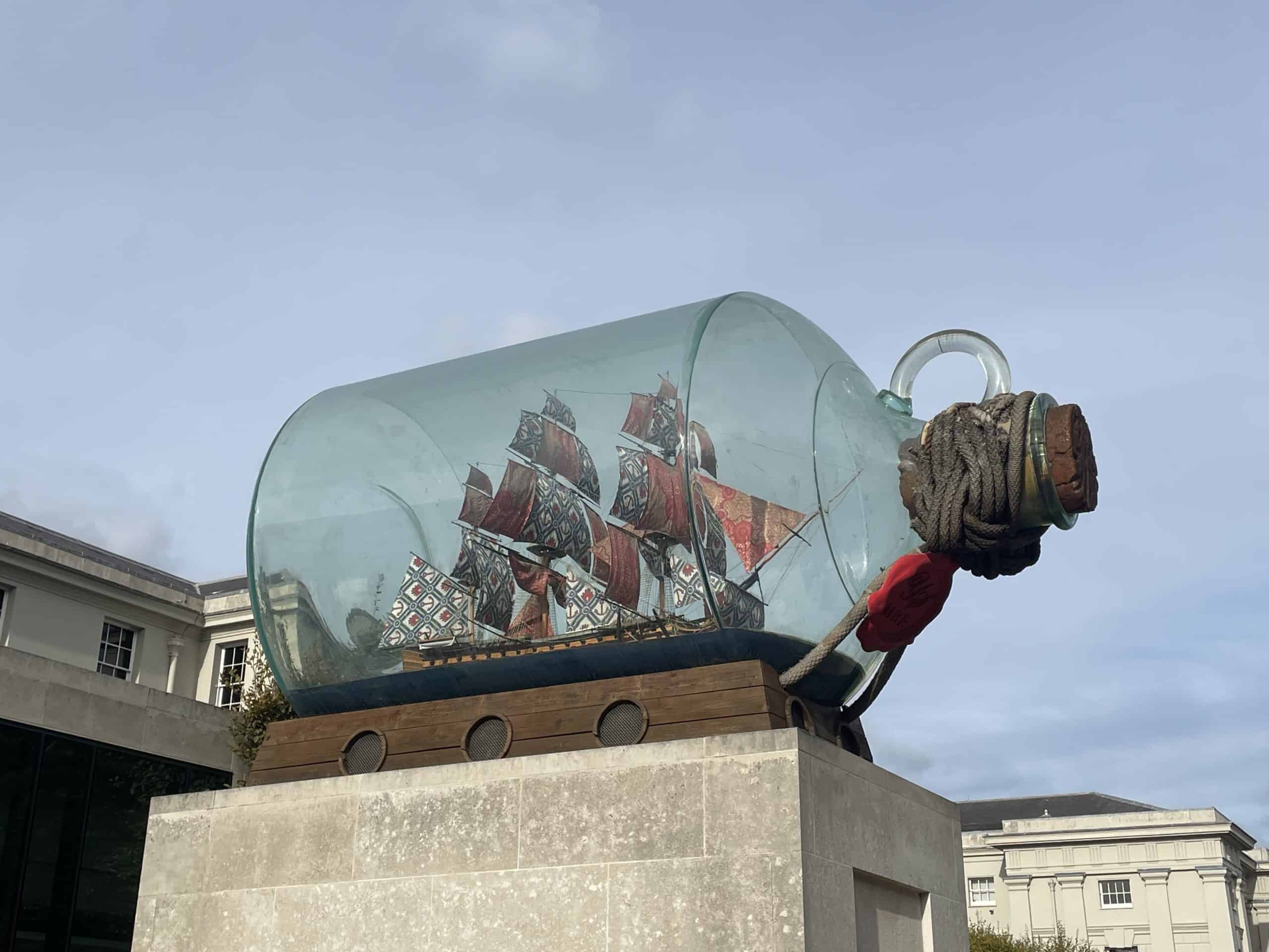 Boat in a bottle outside the Maritime Museum in Greenwich