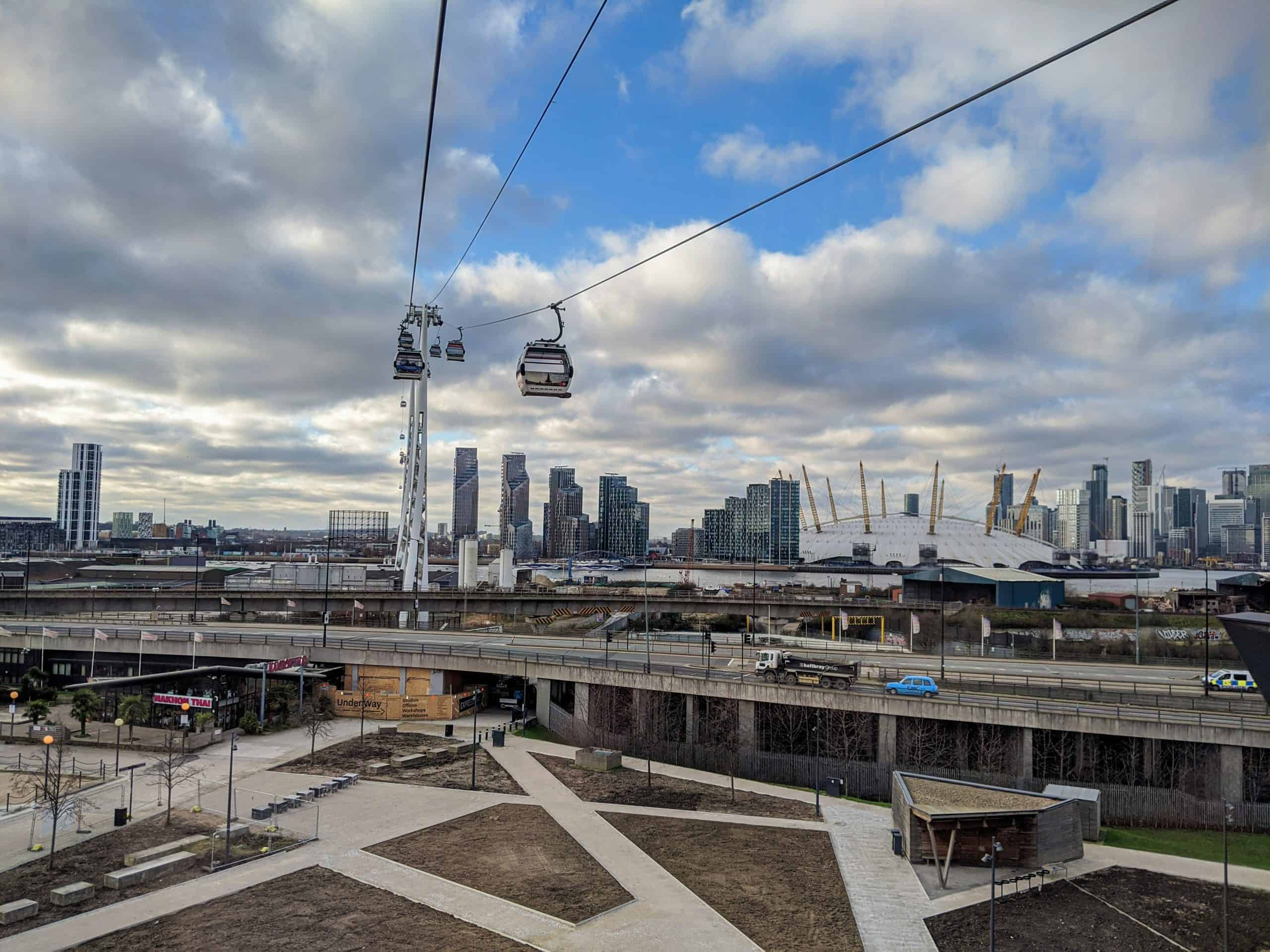 O2 Cable Car over the docklands in East London