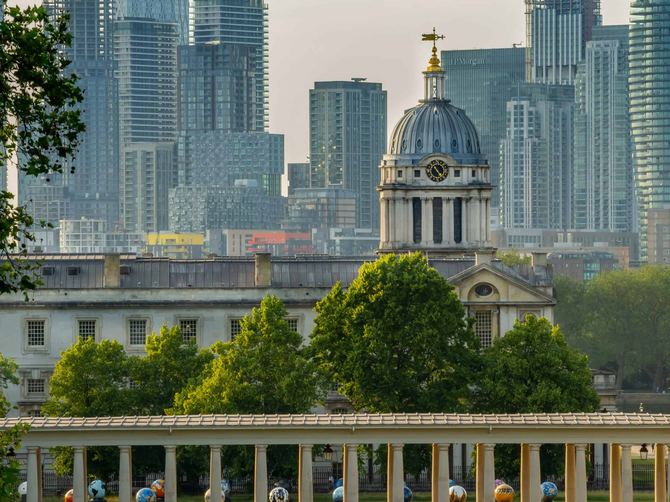 View of the city and the Old Royal Naval College in Greenwich