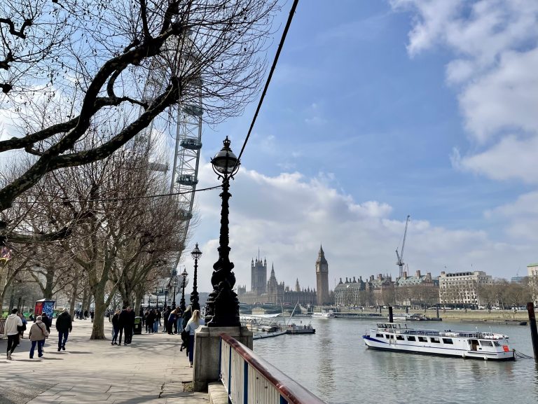 View over the River Thames of the London Eye and Big Ben