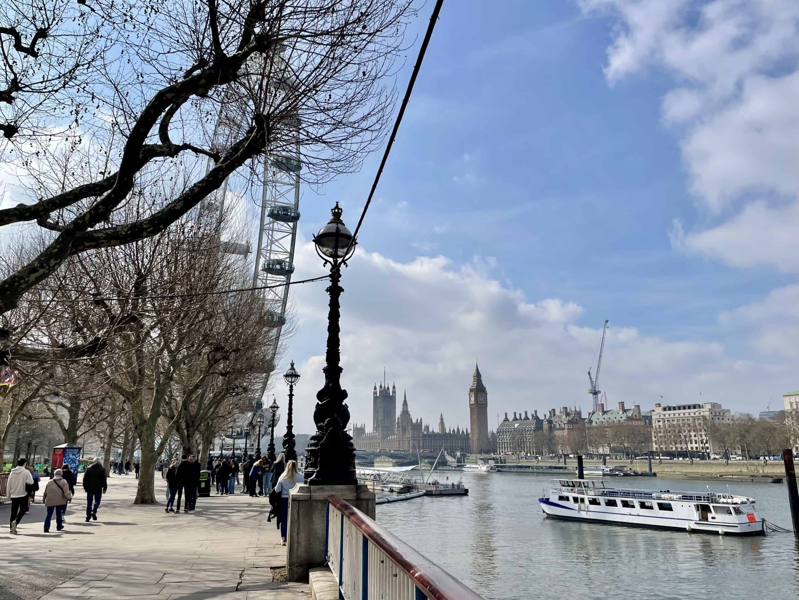View over the River Thames of the London Eye and Big Ben